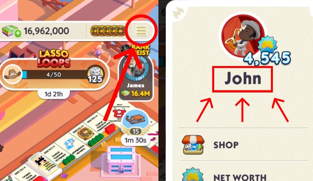 Where to find your username in Monopoly GO